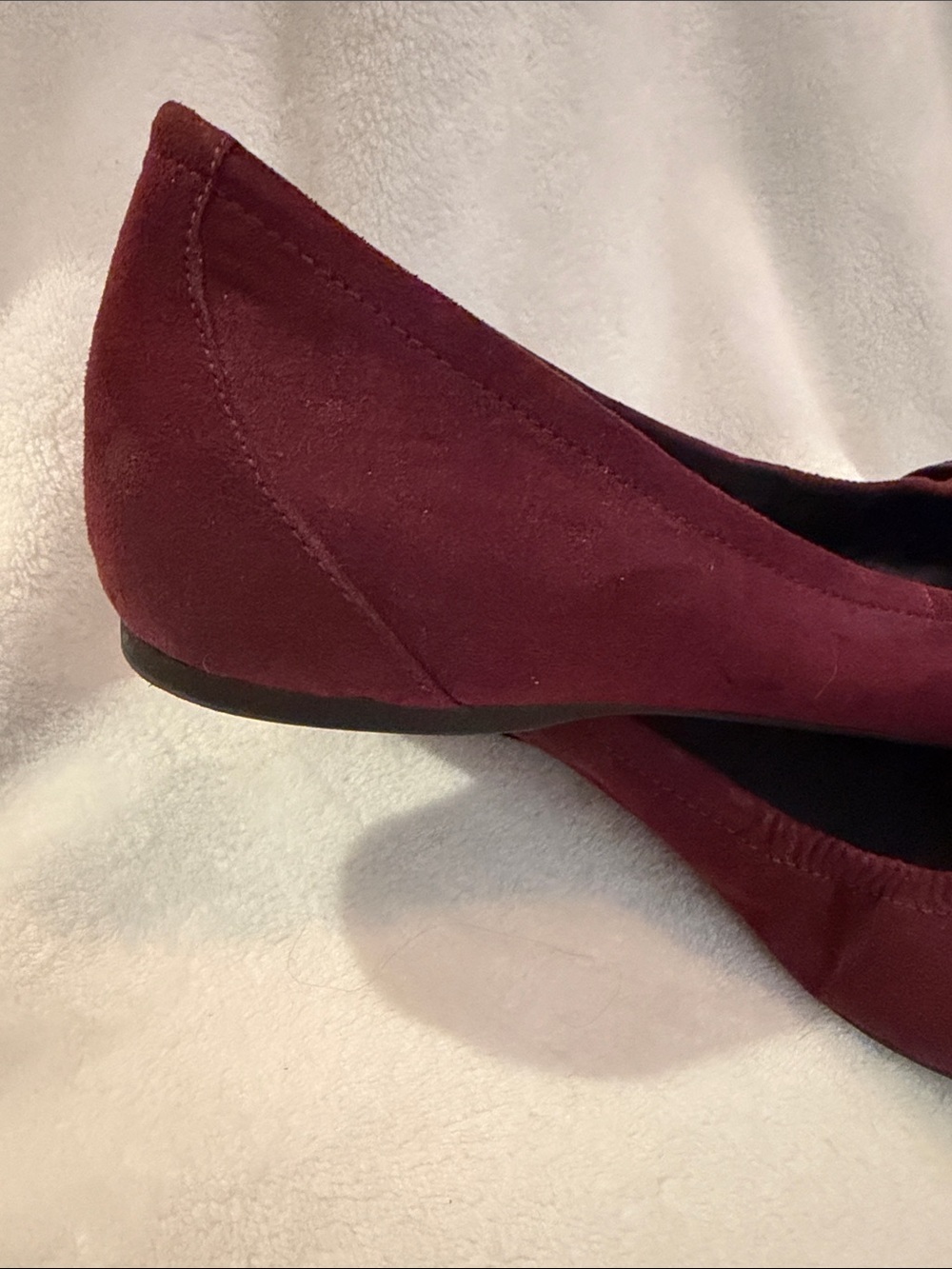 Abella Burgundy Suede Ballet Flats with Buckle Accent - Picture 3 of 6
